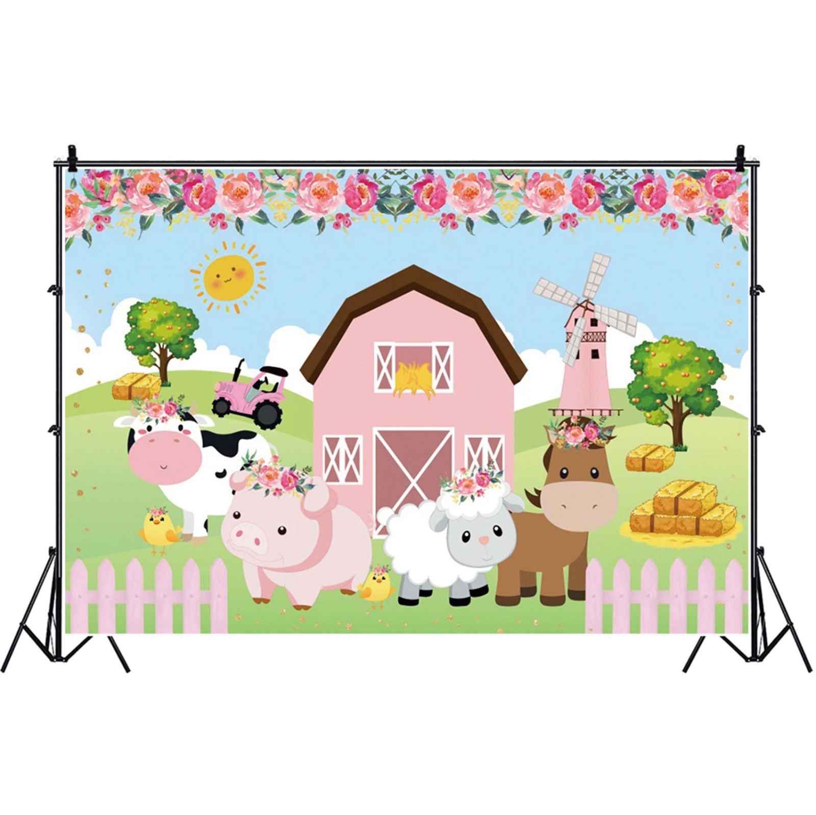 1.5m X 1m Cartoon Farm Animals Photography Backdrop Birthday Party Background Decoration(MSC01665) - Shopkiz.com