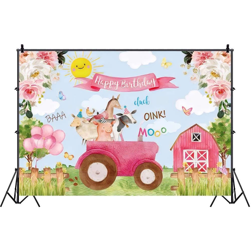 1.5m X 1m Cartoon Farm Animals Photography Backdrop Birthday Party Background Decoration(MDT11540) - Shopkiz.com