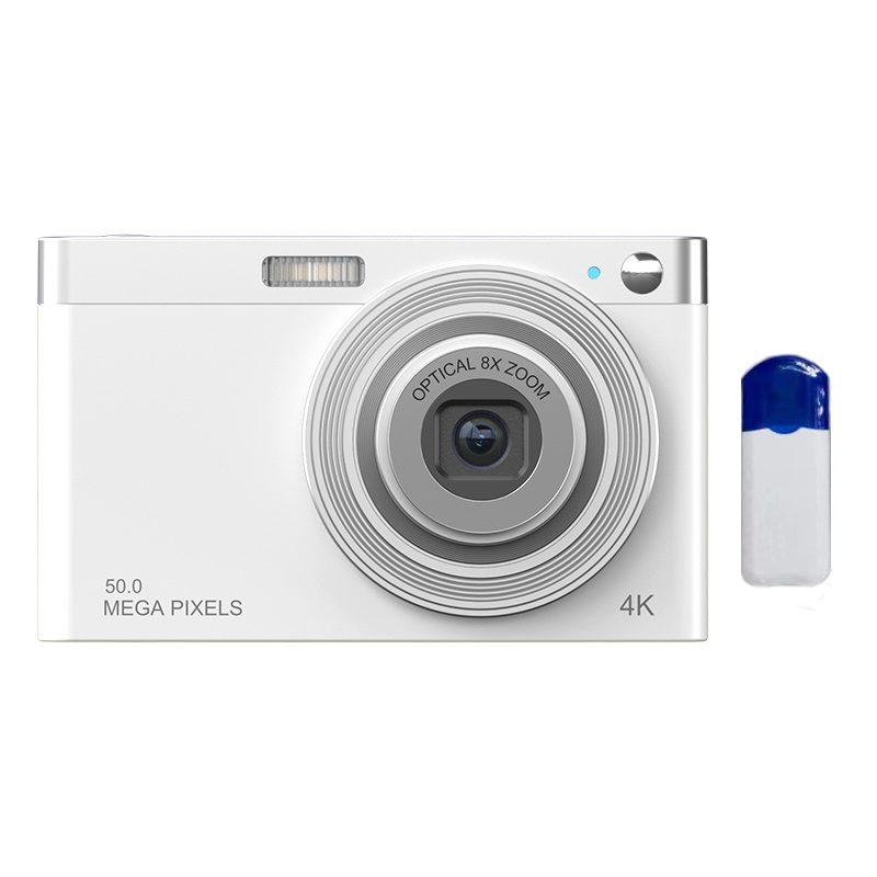 C13 2.88 inch 4K 8X Optical Zoom Telescopic Lens HD Digital Camera, Spec: White+Card Reader+Wiper - Shopkiz.com