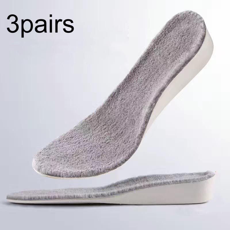 3pairs Winter Velvet Insoles Warm Inner Height Increase Insoles 2.5cm Gray(35)