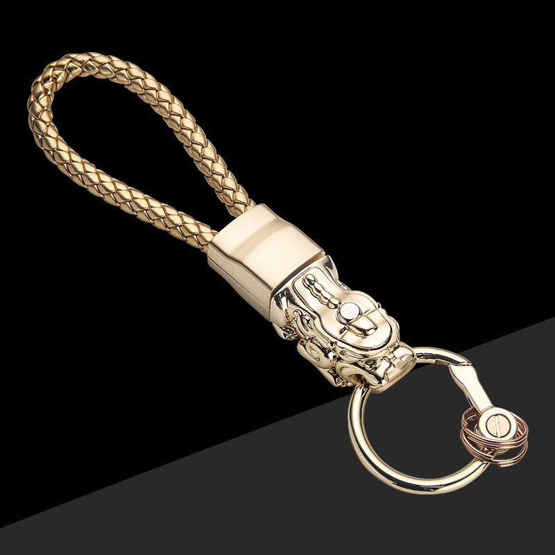 Braided Leather Rope Brave Troops Keychain With LED Light Metal Pendant(Golden+Golden Rope) - Shopkiz.com