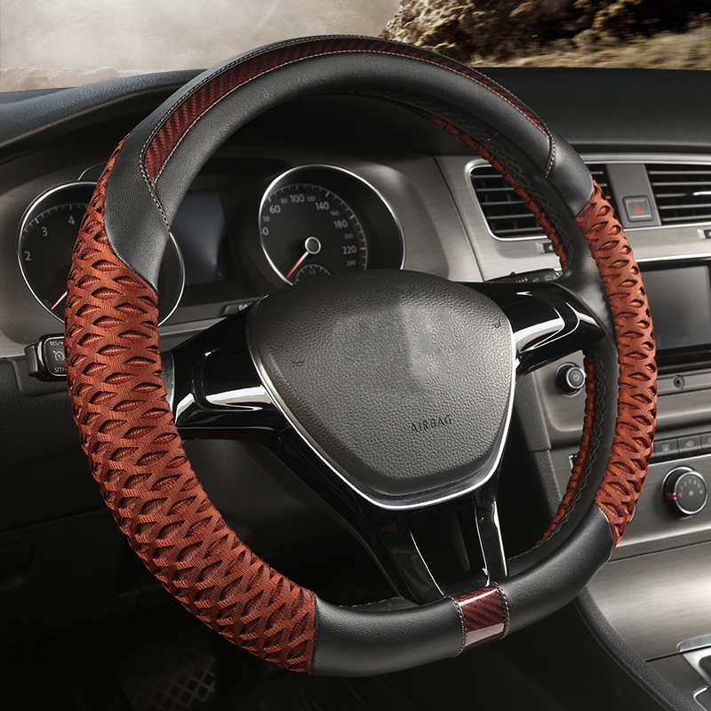 Car Universal Honeycomb Fabric D Type Steering Wheel Cover, Size: 36cm(Black Coffee) - Shopkiz.com