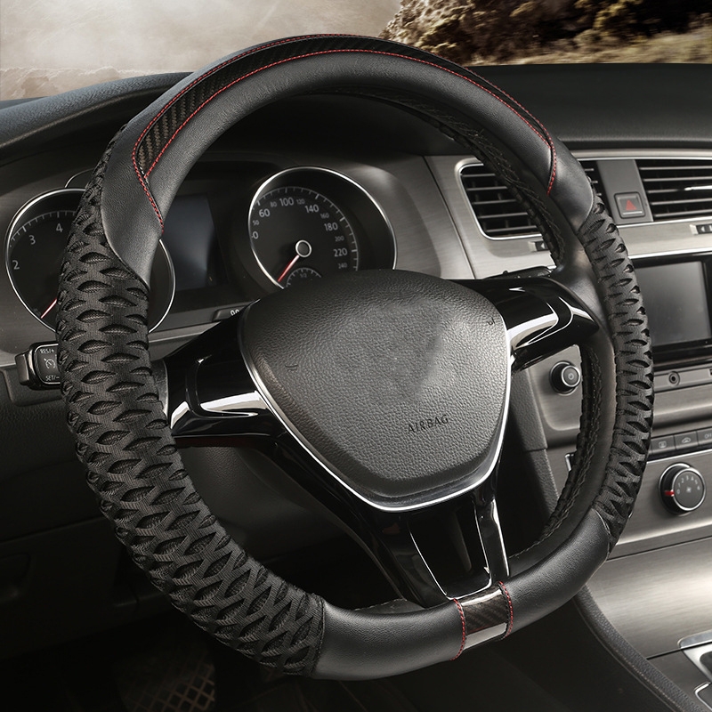 Car Universal Honeycomb Fabric D Type Steering Wheel Cover, Size: 38cm(Black) - Shopkiz.com