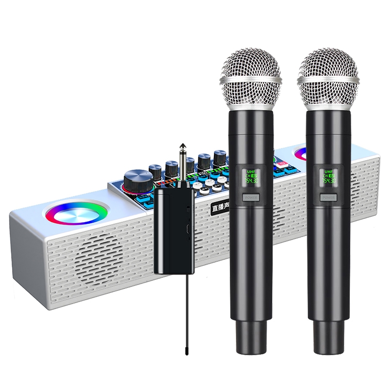 X80 Portable Multifunctional Live Singing Wireless Bluetooth Sound Card Speaker (Dual-microphone White) - Shopkiz.com