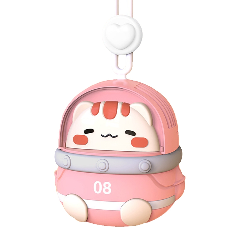 CS1327 Small USB Charging Cartoon Hanging Neck Fan Portable Leafless Silent Mini Fan(Cat) - Shopkiz.com