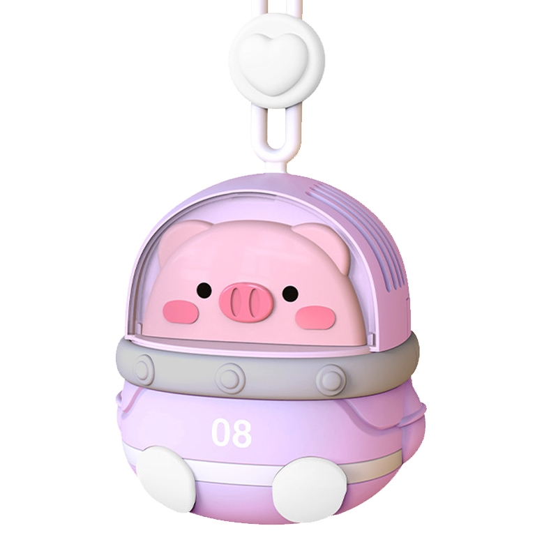 CS1327 Small USB Charging Cartoon Hanging Neck Fan Portable Leafless Silent Mini Fan(Pig) - Shopkiz.com