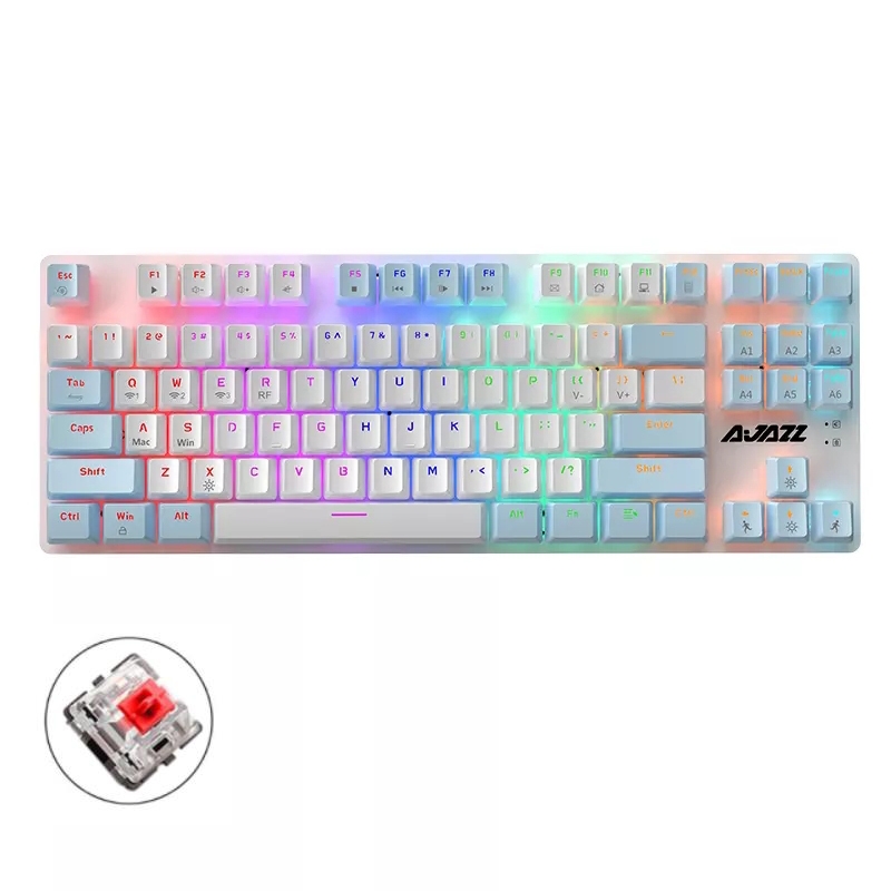 Ajazz AK40pro 87 Keys Bluetooth/Wireless/Wired Three Mode Game Office Mechanical Keyboard Mixed Light Red Shaft (Blue White) - Shopkiz.com