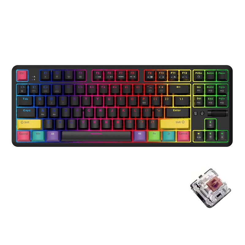 Ajazz K870T 87-Key RGB Office Game Phone Tablet Bluetooth/Wired Dual-Mode Mechanical Keyboard Tea Shaft (Black) - Shopkiz.com
