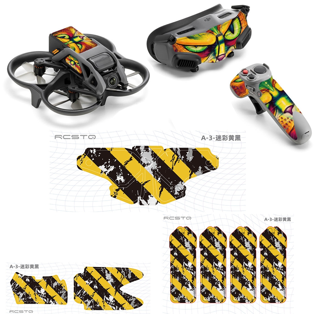 For DJI Avata RCSTQ Body Sticker For Goggles 2 Glasses PVC Colorful Sticker Set(Camouflage Yellow Black) - Shopkiz.com
