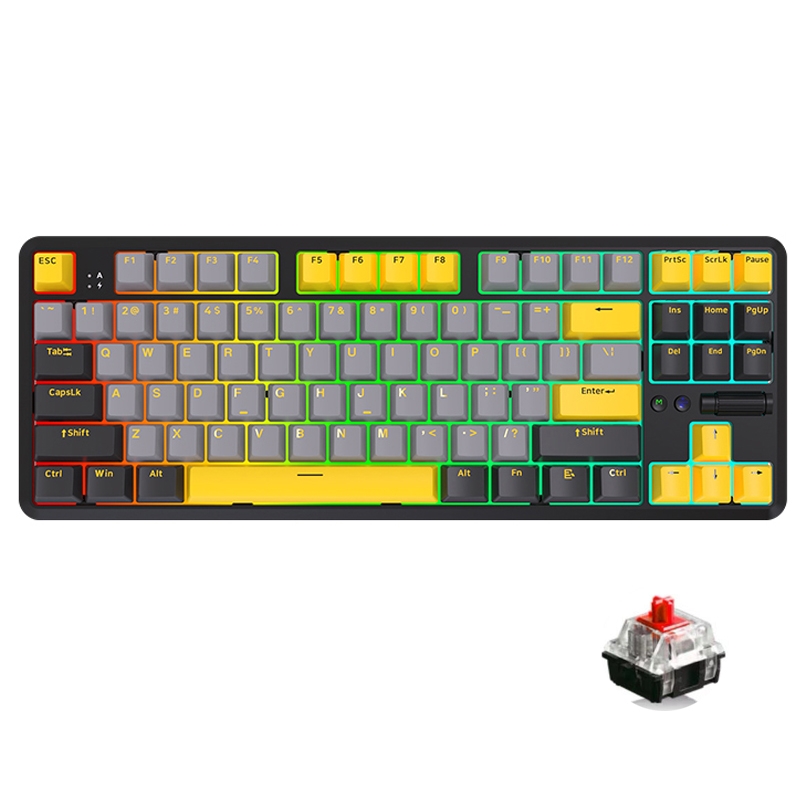 Ajazz K870T Pro 87 Keys Three Mode Wireless/Bluetooth/Wired Pluggable RGB Mechanical Keyboard Red Shaft (Black) - Shopkiz.com