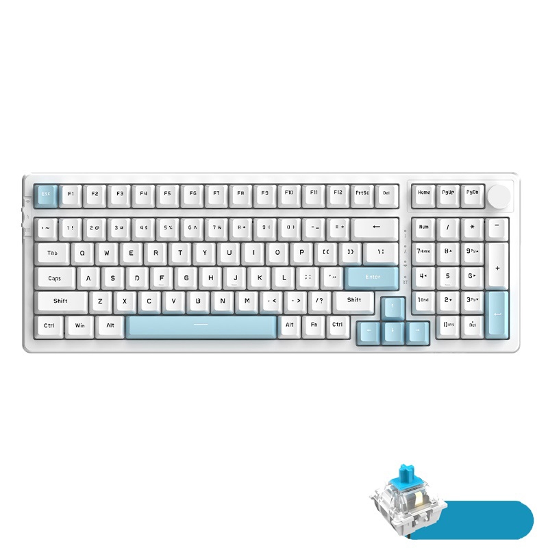 Ajazz AK992 99 Keys Wireless/Bluetooth Three-Mode Hot Swap RGB Gaming Mechanical Keyboard Green Shaft Non-light Version (Blue) - Shopkiz.com
