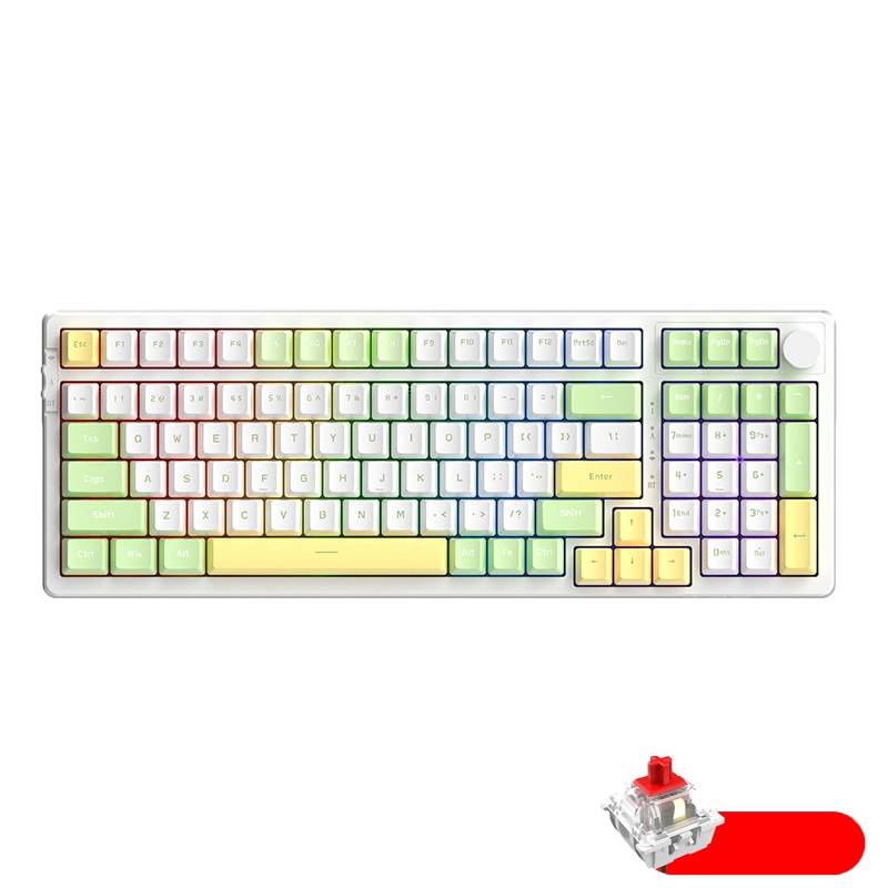 Ajazz AK992 99 Keys Wireless/Bluetooth Three-Mode Hot Swap RGB Gaming Mechanical Keyboard Red Shaft RGB Version (Green White) - Shopkiz.com