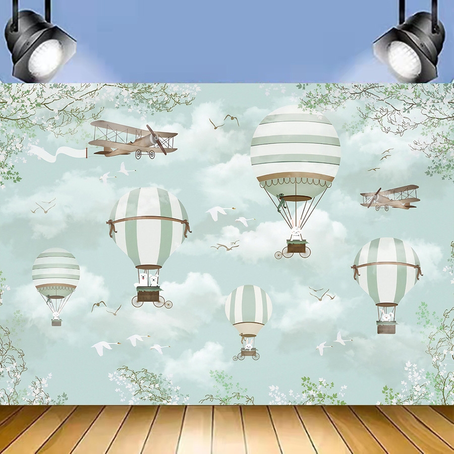 1.5m X 1m Cartoon Airplane Hot Air Balloon Theme Birthday Background Cloth Photography Decoration Backdrop - Shopkiz.com
