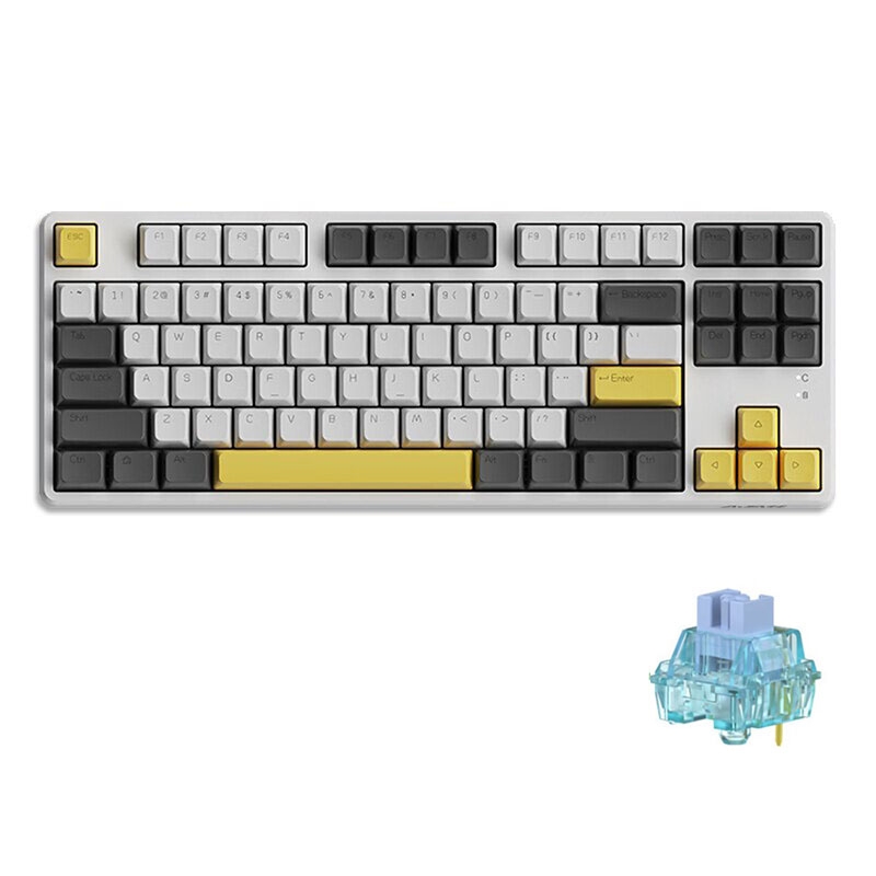 Ajazz AK873 87 Keys Bluetooth/Wireless/Wired Three-Mode Hot Swap RGB Mechanical Keyboard Biluo Shaft (White) - Shopkiz.com