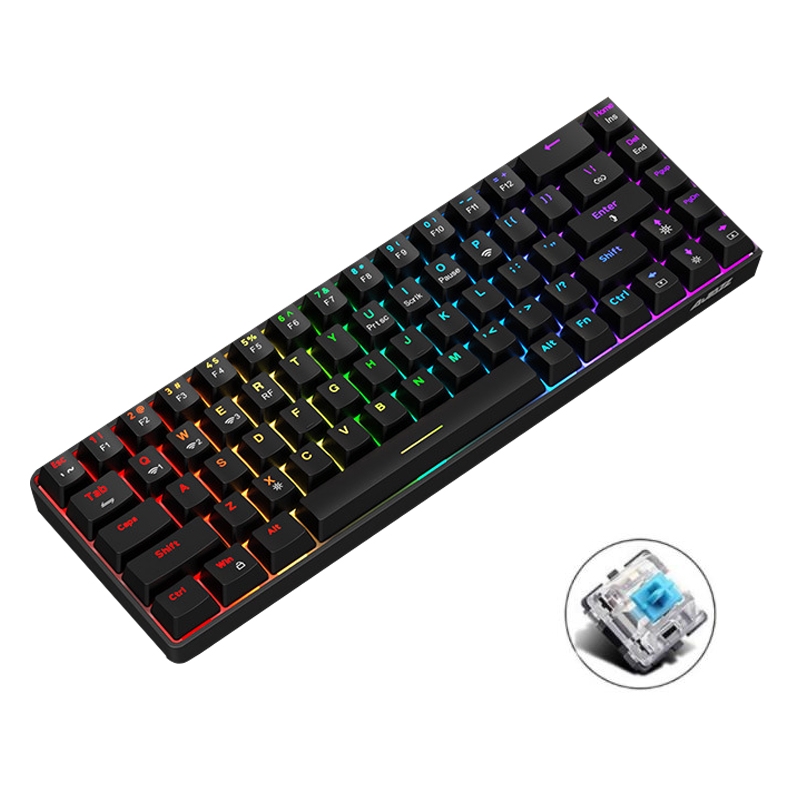 Ajazz K685T 68 Keys Wireless/Bluetooth/Wired 3-Mode Hot Swap Customized RGB Mechanical Keyboard Green Shaft (Black) - Shopkiz.com