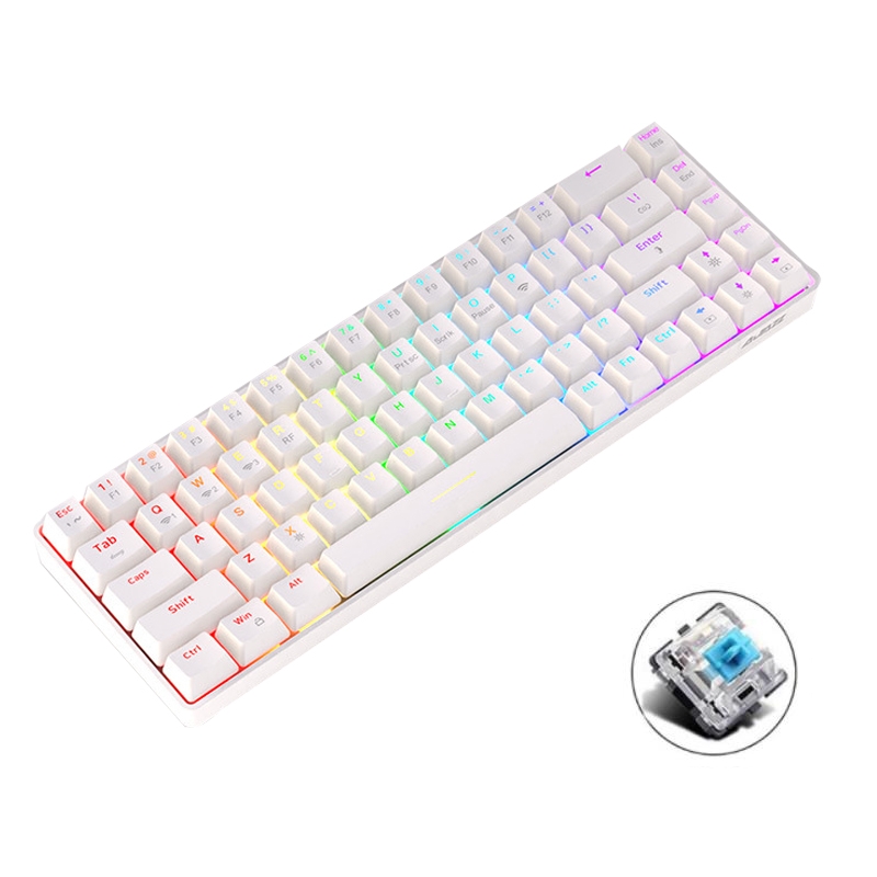Ajazz K685T 68 Keys Wireless/Bluetooth/Wired 3-Mode Hot Swap Customized RGB Mechanical Keyboard Green Shaft (White) - Shopkiz.com