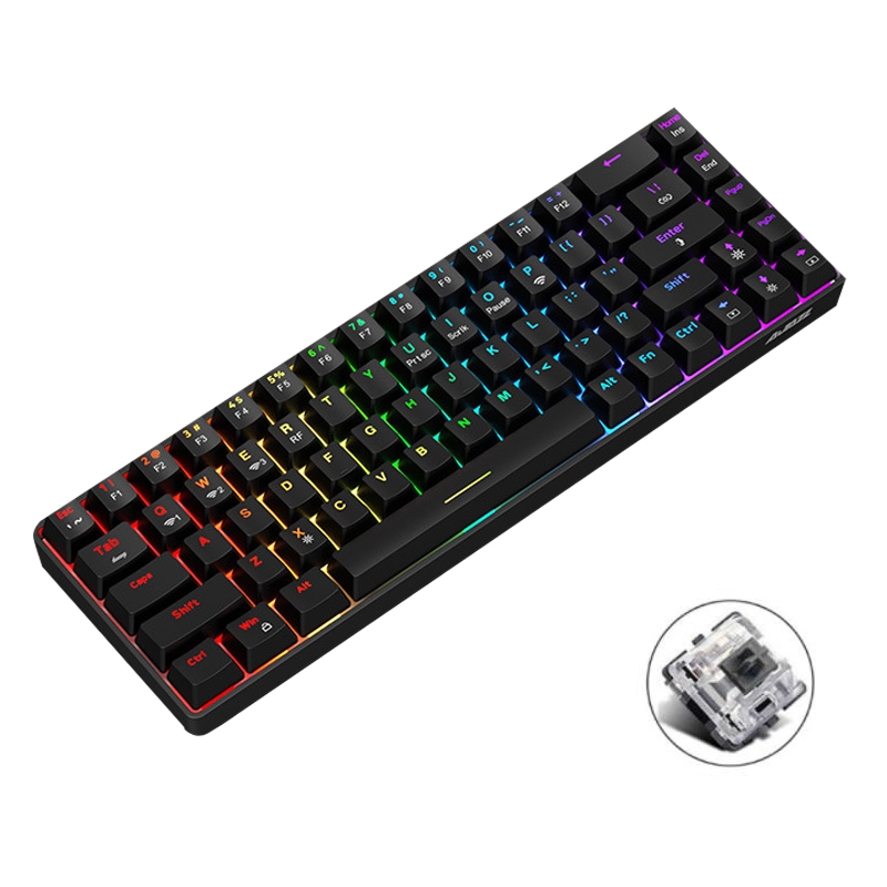 Ajazz K685T 68 Keys Wireless/Bluetooth/Wired 3-Mode Hot Swap Customized RGB Mechanical Keyboard Black Shaft (Black) - Shopkiz.com