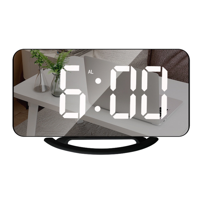 TS-8201 LED Digital Mirror Alarm Clock Big Screen Dual USB Desktop Table Clock, Color: Black Shell White Light - Shopkiz.com