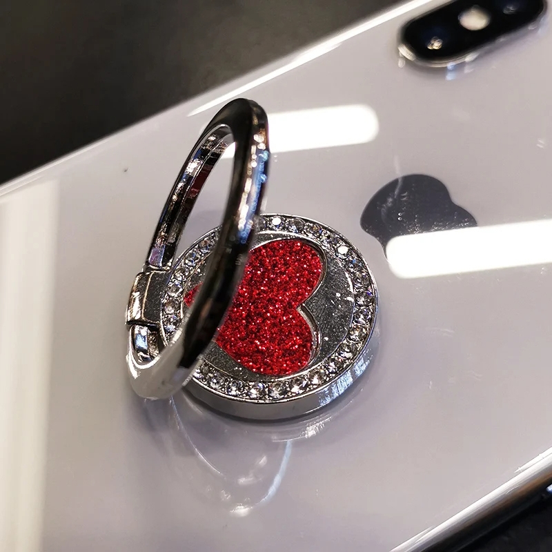 Round Glitter Heart Mobile Phone Ring Holder Metal Stand(Silver) - Shopkiz.com