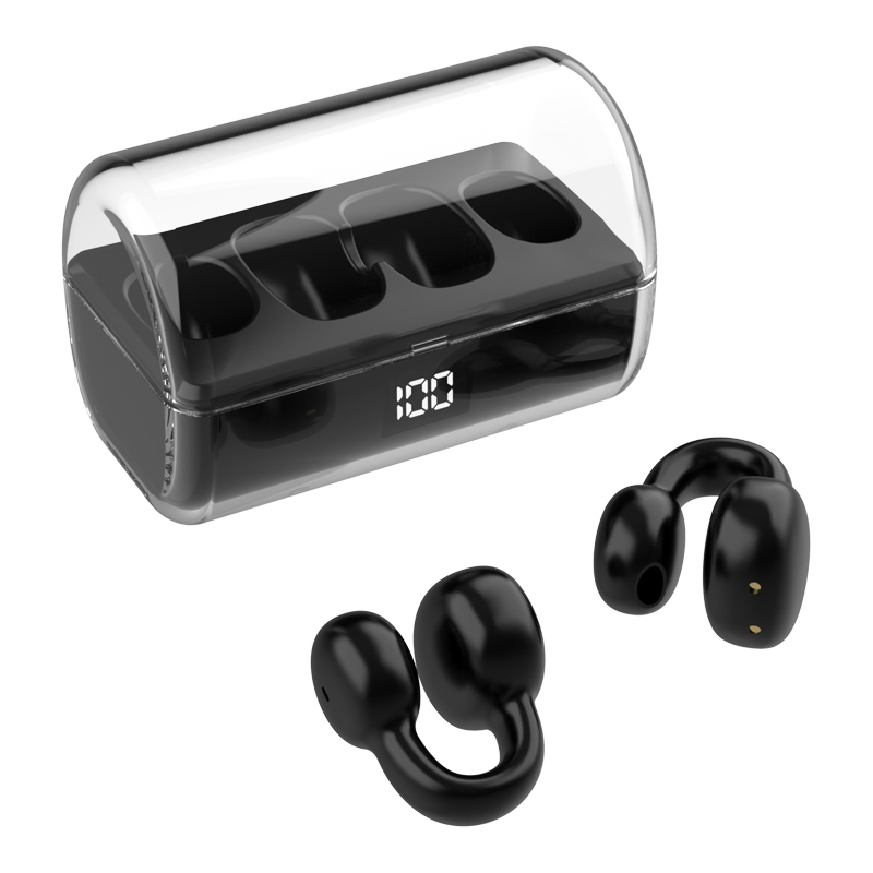 Ear Clip Type Sound Conduction Concept Bluetooth Earphone With Digital Display Charging Compartment(Black) - Shopkiz.com