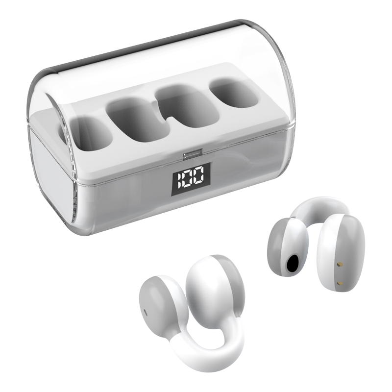 Ear Clip Type Sound Conduction Concept Bluetooth Earphone With Digital Display Charging Compartment(White) - Shopkiz.com