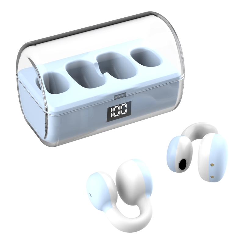 Ear Clip Type Sound Conduction Concept Bluetooth Earphone With Digital Display Charging Compartment(Blue) - Shopkiz.com