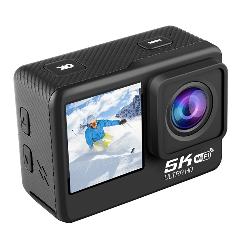 5K/30FPS WIFI HD Anti-Shake Remote Touch Dual-Screen IP68 Waterproof Sports Camera, Style: Camera + 64G Card - Shopkiz.com