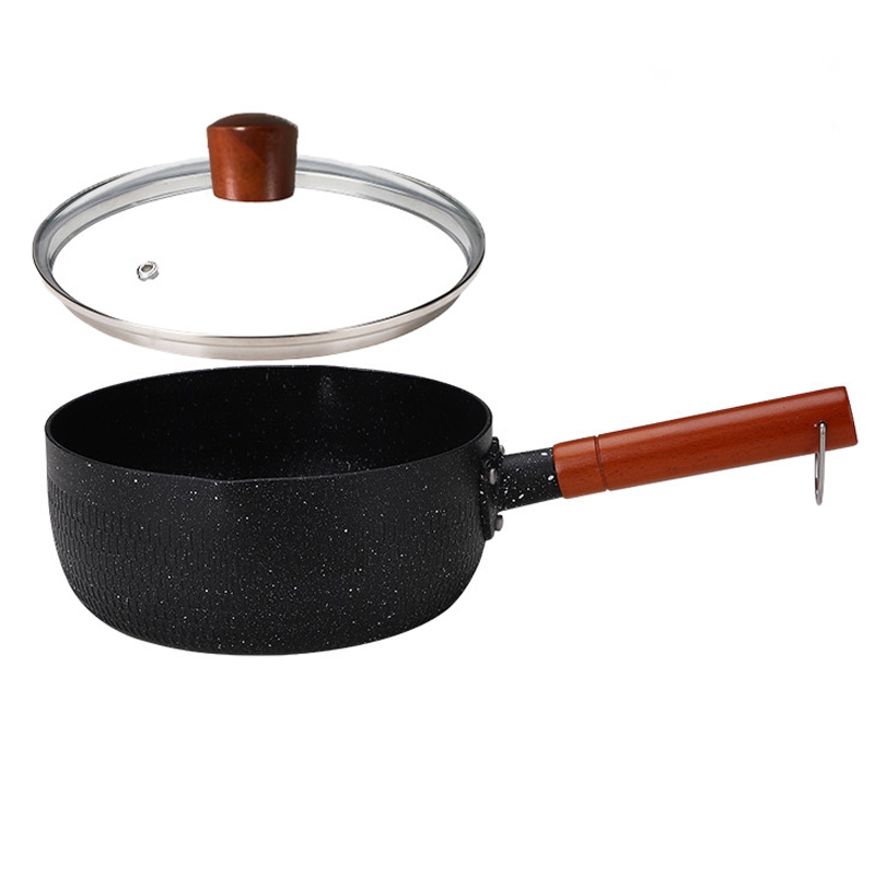 20cm With Cover Boil Instant Noodles Non-Stick Pan Baby Food Supplement Pan Maifan Stone Small Milk Pot(Black) - Shopkiz.com