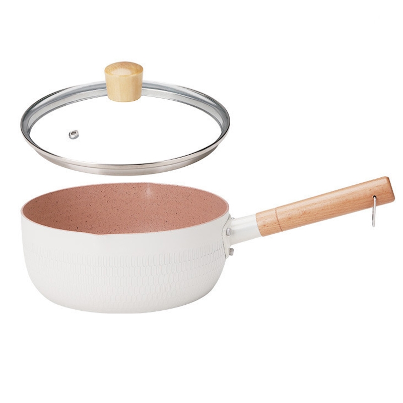 20cm With Cover Boil Instant Noodles Non-Stick Pan Baby Food Supplement Pan Maifan Stone Small Milk Pot(White) - Shopkiz.com
