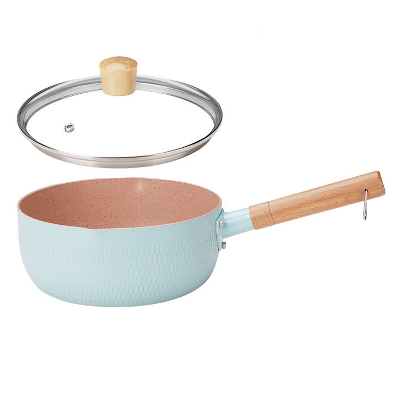 20cm With Cover Boil Instant Noodles Non-Stick Pan Baby Food Supplement Pan Maifan Stone Small Milk Pot(Blue) - Shopkiz.com