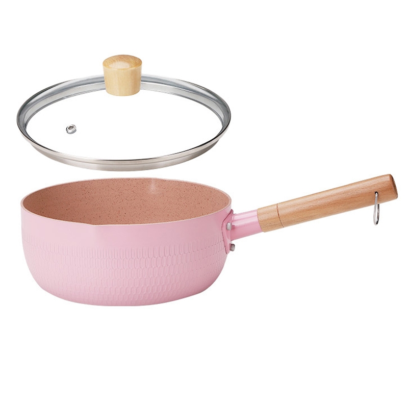 20cm With Cover Boil Instant Noodles Non-Stick Pan Baby Food Supplement Pan Maifan Stone Small Milk Pot(Pink) - Shopkiz.com