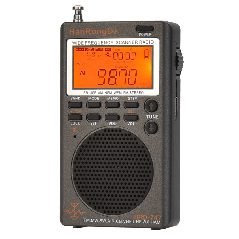 HanRongda HRD-747 Portable Full Band Digital Display High-Frequency Receiving Radio(Silver Gray) - Shopkiz.com