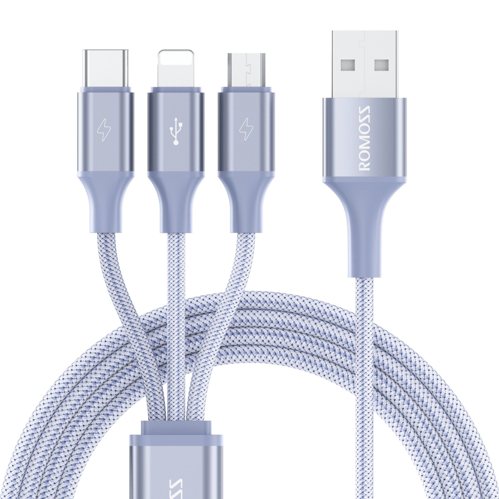 ROMOSS CB25 3 In 1 3.5A 8 Pin + Micro USB + Type C/USB-C Cable 1.5m(Elegant Purple) - Shopkiz.com