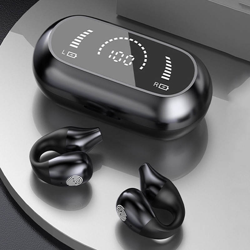 Bluetooth 5.3 Wireless Ear Clip Noise Reduction Headset Gaming Earphones(With Screen Black) - Shopkiz.com