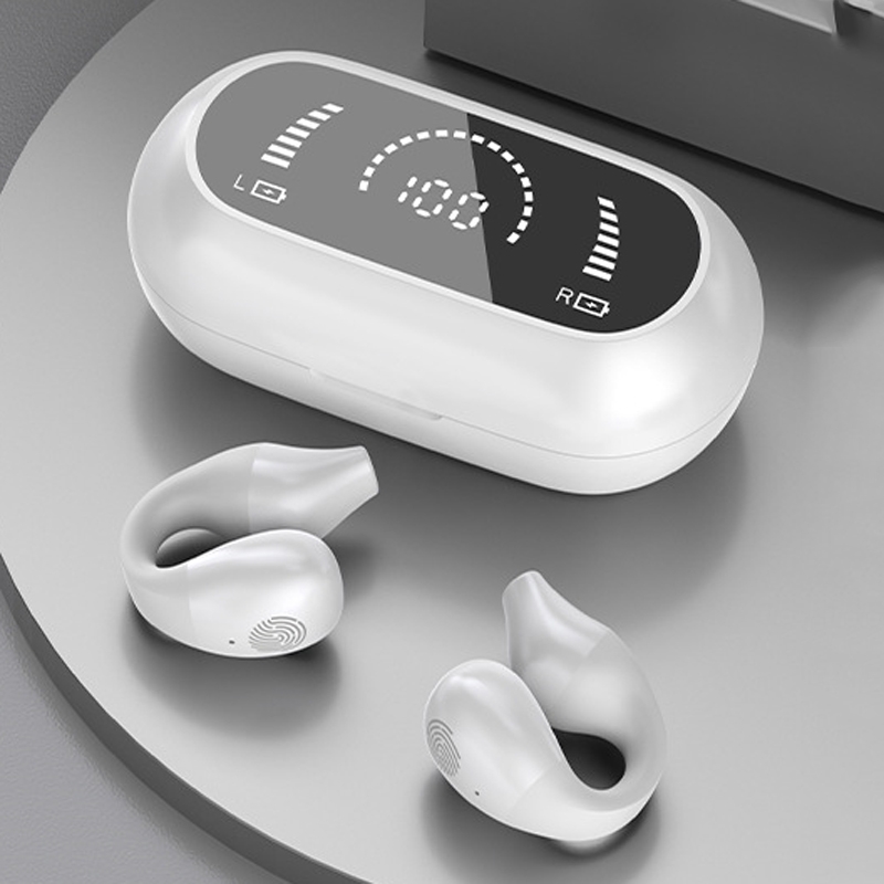 Bluetooth 5.3 Wireless Ear Clip Noise Reduction Headset Gaming Earphones(With Screen White) - Shopkiz.com