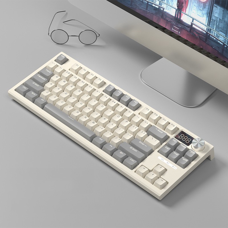 LANGTU LT84 Mechanical Luminous Keyboard, Style: Wireless Tri-mode Monochrome Gold Shaft (Dawn) - Shopkiz.com