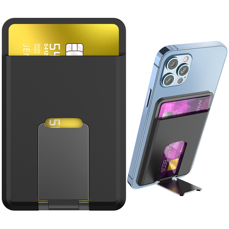 For IPhone 15 AhaStyle PT133-H Phone Magnetic Card Holder Stand Organizer Card Case(Black) - Shopkiz.com