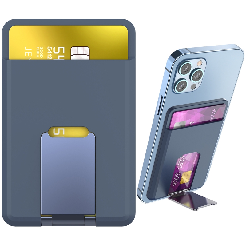 For IPhone 15 AhaStyle PT133-H Phone Magnetic Card Holder Stand Organizer Card Case(Dark Blue) - Shopkiz.com