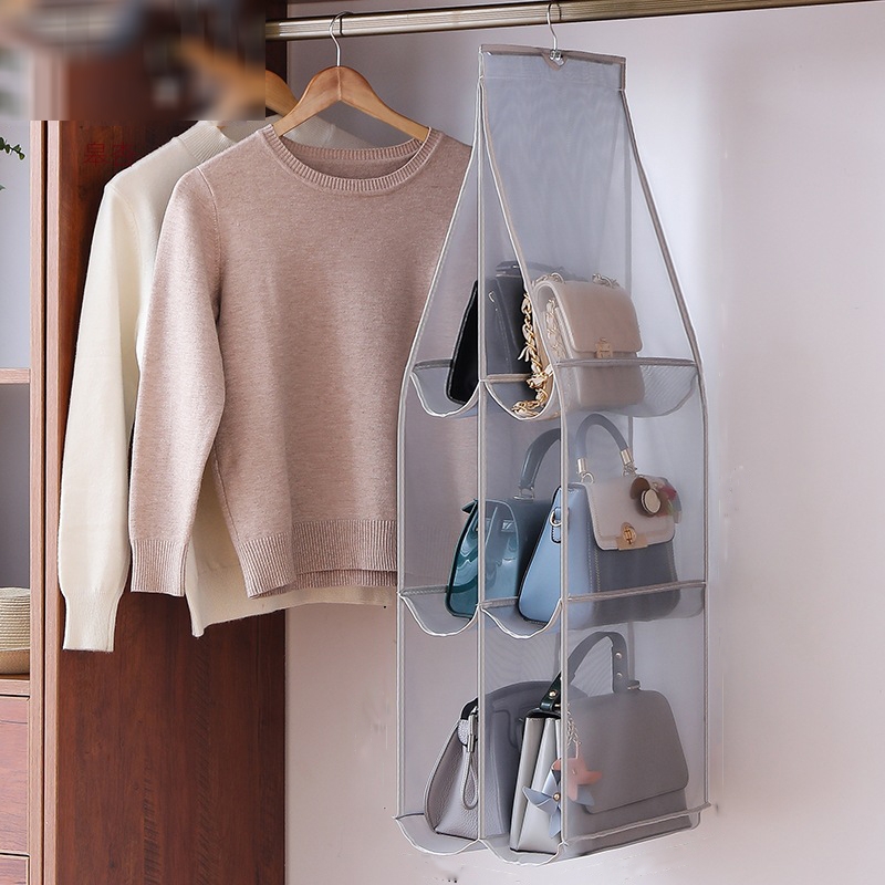 Bag Storage Hanging Bag Wardrobe Hanging Dust-proof Fabric Storage Bag, Spec: 6 Pockets Gray - Shopkiz.com