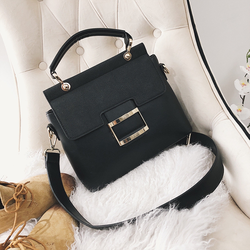 Women Frosted Wide Shoulder Strap Crossbody Square Bag Tote Single Shoulder Bag(Black) - Shopkiz.com
