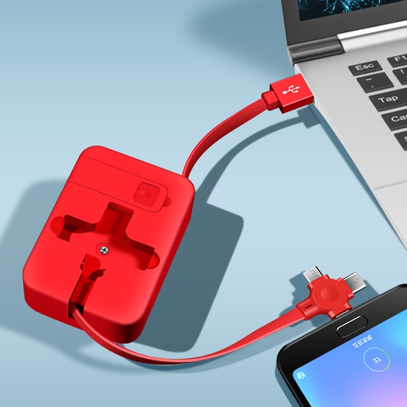 5-In-1 Telescopic Multifunctional Charging Cable Phone Bracket Function With Makeup Mirror(Red) - Shopkiz.com