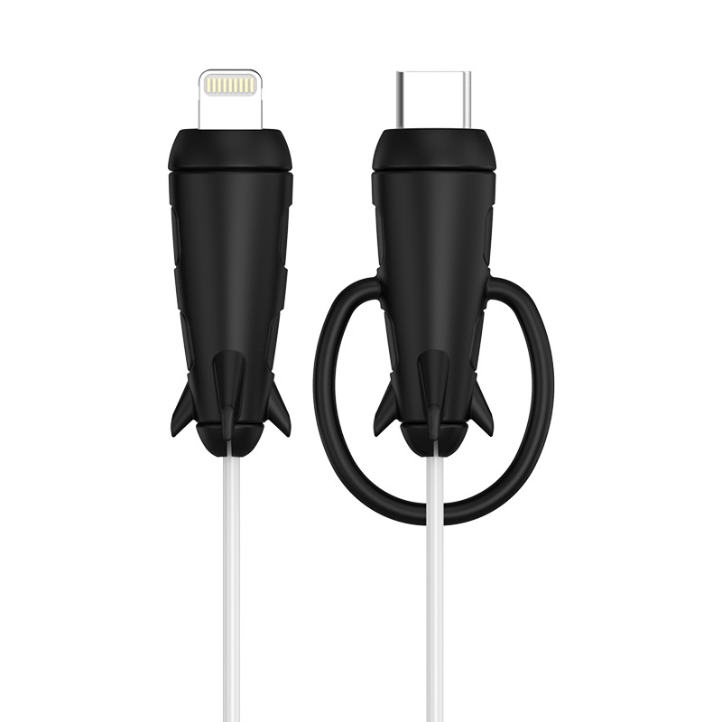 Data Line Protector For IPhone USB Type-C Charger Wire Winder Protection, Spec: Microcephaly +Small Head Band Black - Shopkiz.com