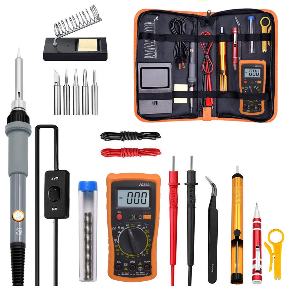 19 in 1 60W Adjustable Temperature Soldering Iron Multimeter Tool Set, Color: Gray US Plug - Shopkiz.com