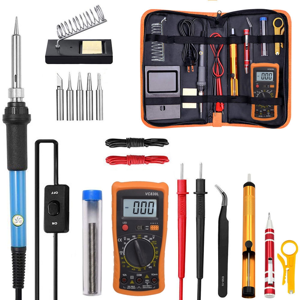 19 in 1 60W Adjustable Temperature Soldering Iron Multimeter Tool Set, Color: Blue US Plug - Shopkiz.com