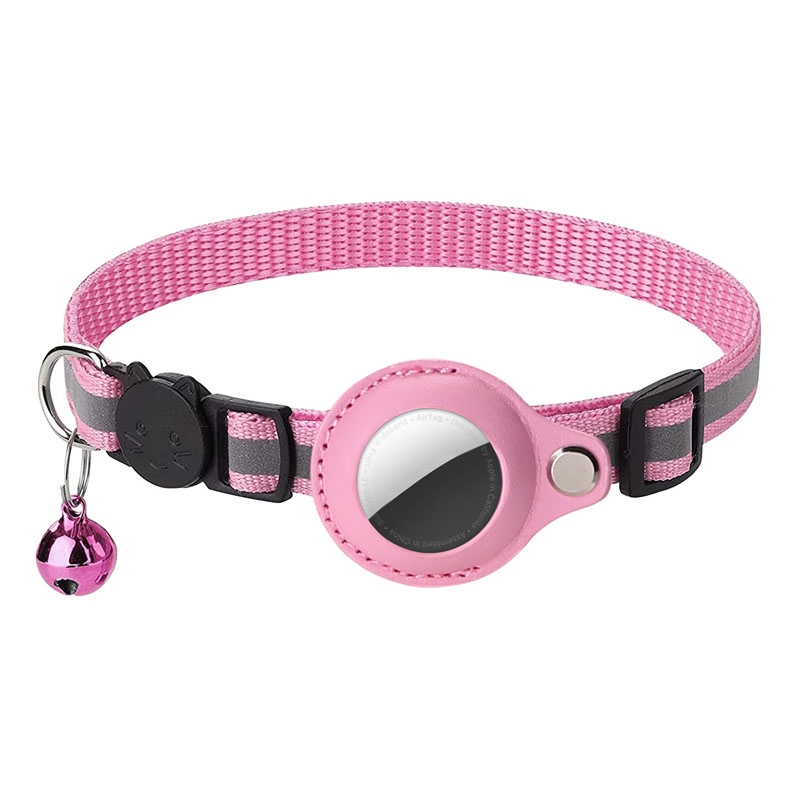 For AirTag Pet Anti-Lost Locator Collar Protector Cats Reflective Bell Neckties(Pink) - Shopkiz.com