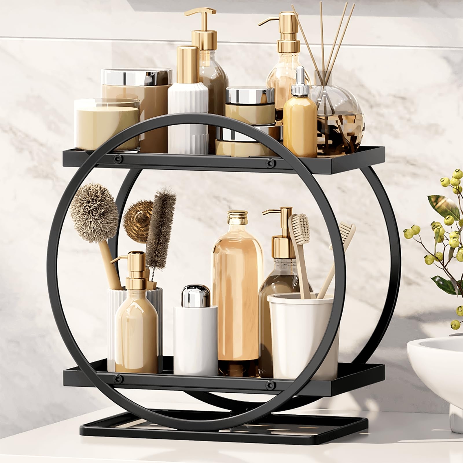 2 Tier Cosmetic Display Tray Makeup Organizer and Storage for Dresser Bathroom(Black) - Shopkiz.com