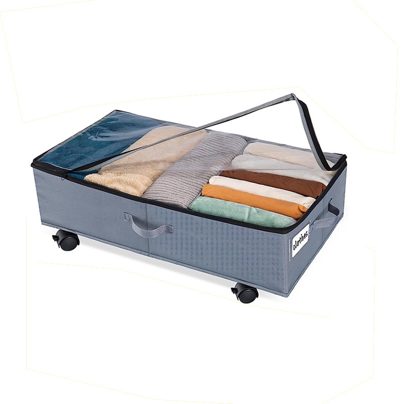Foldable Under Bed Clothes Shoes Storage Bins with Wheels & Handles 78x38x16cm, Spec: Transparent Cover Gray - Shopkiz.com