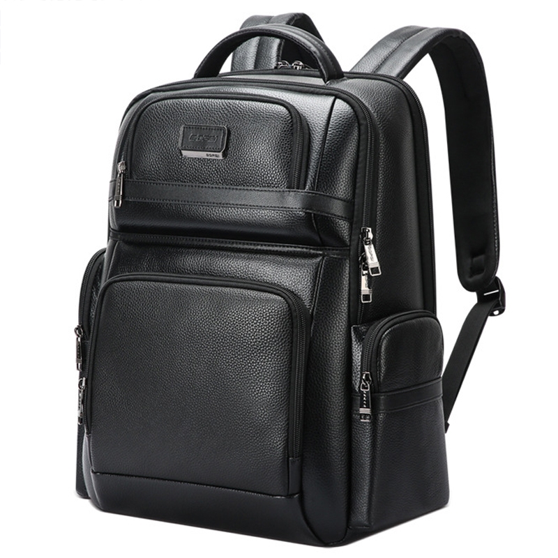 Bopai 61-123291 Large-capacity First-layer Cowhide Laptop Backpack with USB+Type-C Port, Color: Lychee - Shopkiz.com