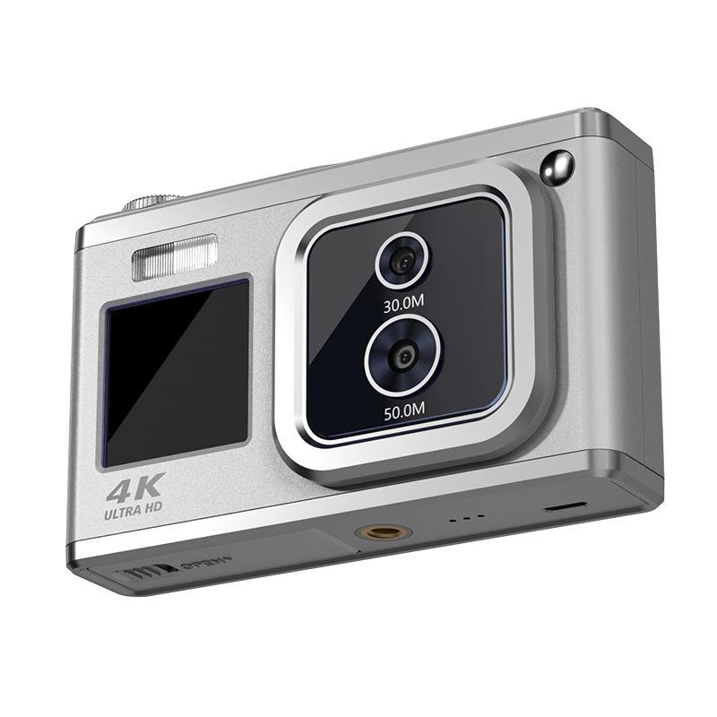 4K HD Optical Dual Lens Digital Camera 50MP Dual Screen Selfie Camera, No Memory(Silver) - Shopkiz.com