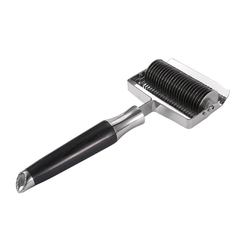 304 Stainless Steel Pusher Multifunctional Noodle Sword Thickening Kitchen Noodle Cutter, Style: Black Color Wood Handle 2.5mm - Shopkiz.com
